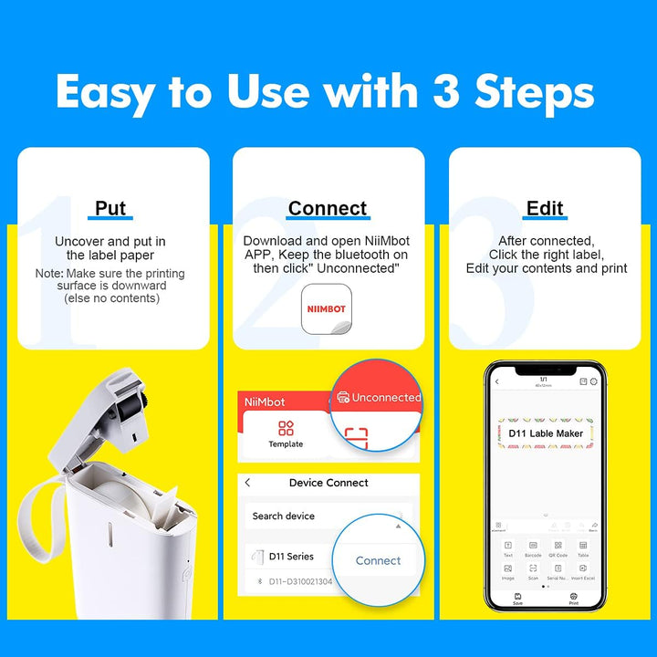 MokerLink Etikettendrucker mit Klebeband, kabelloser Bluetooth tragbarer Mini-Sticker-Handheld-Etike