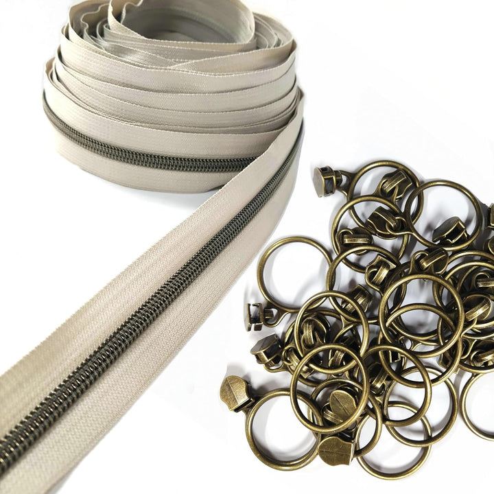 Leekayer The Yard Bulk 5 Stück 9,1 m Metallic-Nylon-Reissverschlüsse mit 25 antiken Messingringen fü