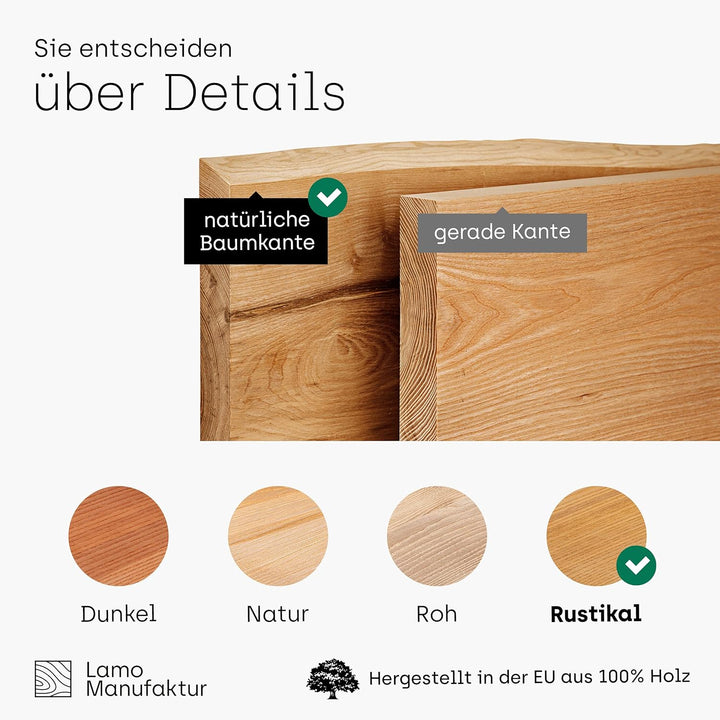 LAMO Manufaktur Holzplatte für Wohnzimmertisch Küchentisch Kücheninsel, Tischplatte Baumkante 100x60