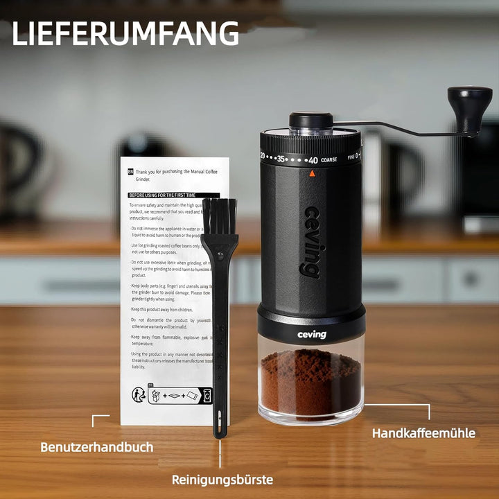 Weltweit Erster Manueller Kaffeemahlwerk Mit 60g Grosser Kapazität, Tragbare Hand-Kaffeemühle Mit 40