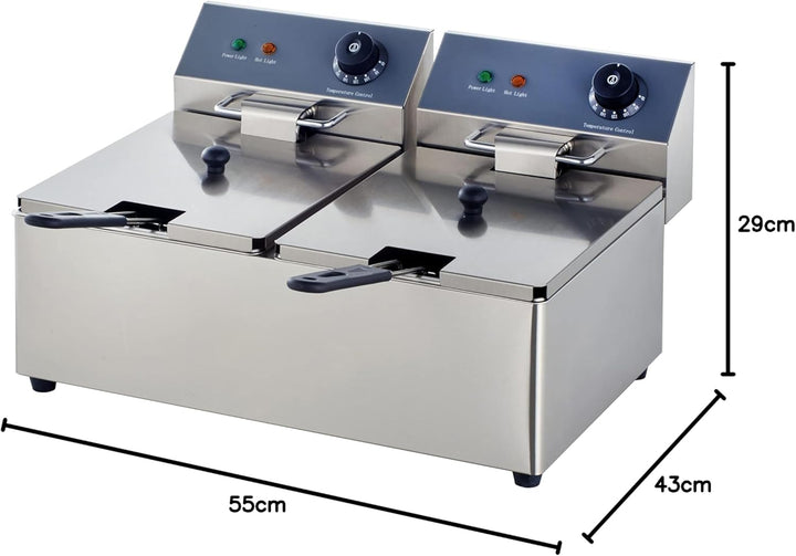 GastroHero Doppelfritteuse 2x6L I Edelstahl-Doppelfritteuse mit zwei Thermostaten und Überhitzungssc