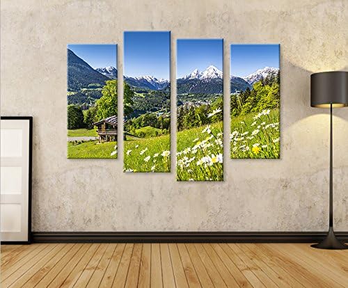 islandburner Bild Bilder auf Leinwand Alpenwiese Alpen Bayern 4er XXL Poster Leinwandbild Wandbild D