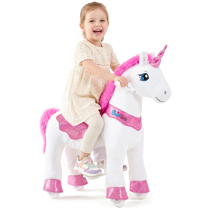 PonyCycle Einhorn auf Rollen, für Kinder 3–4 Jahre, 76cm Hoch, Einhorn zum reiten mit Handbremse, Ei