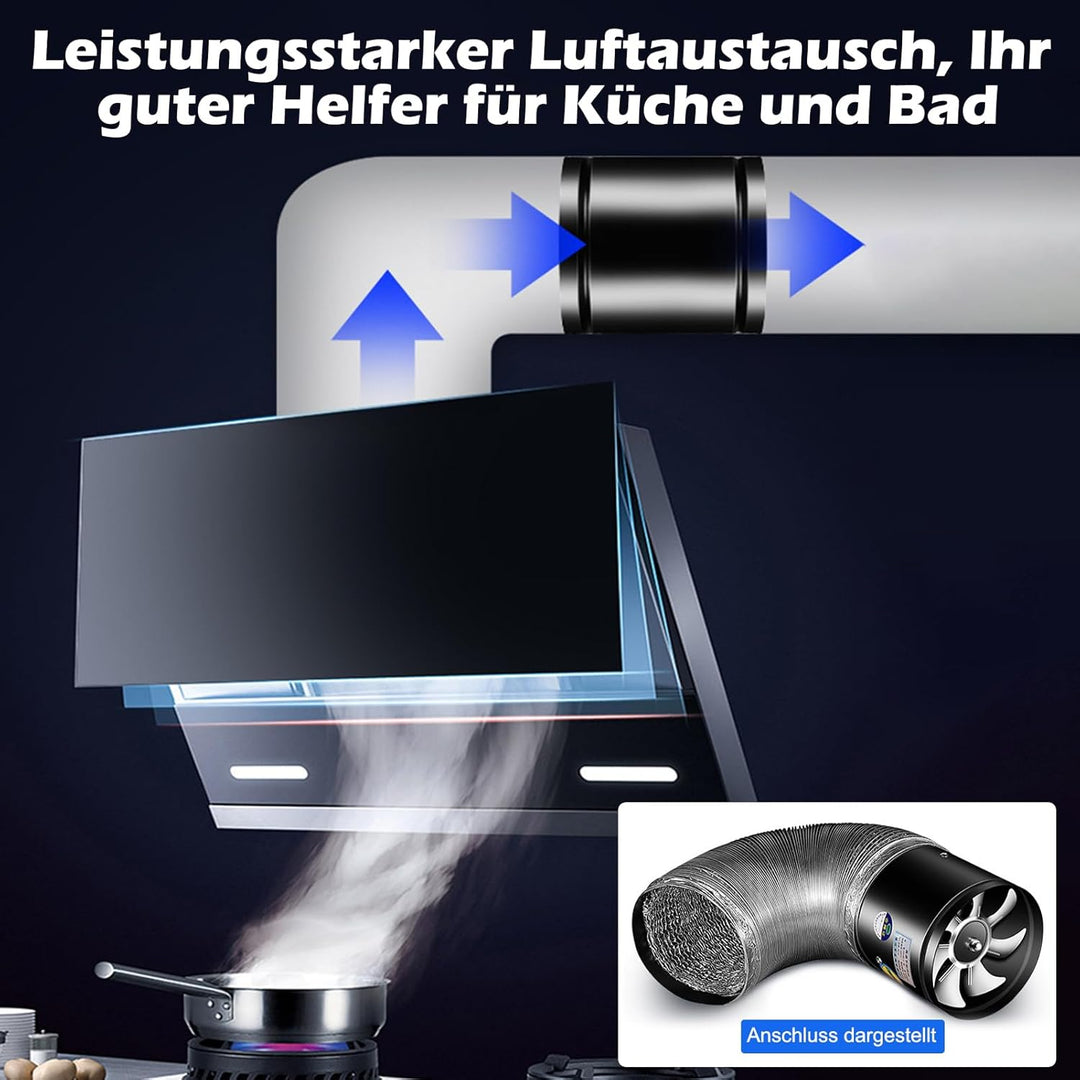 Rohrventilator 150mm, Inline-Rohrventilato, 600m³/H Rohrlüfter, 45dB Abluft für Bad Küche Gewächshau