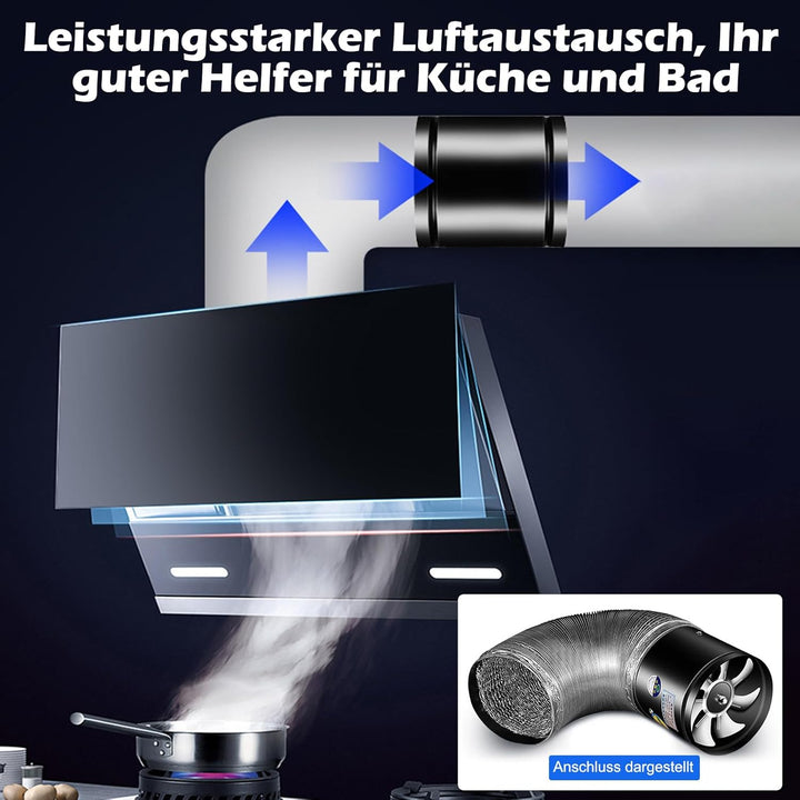 Rohrventilator 150mm, Inline-Rohrventilato, 600m³/H Rohrlüfter, 45dB Abluft für Bad Küche Gewächshau