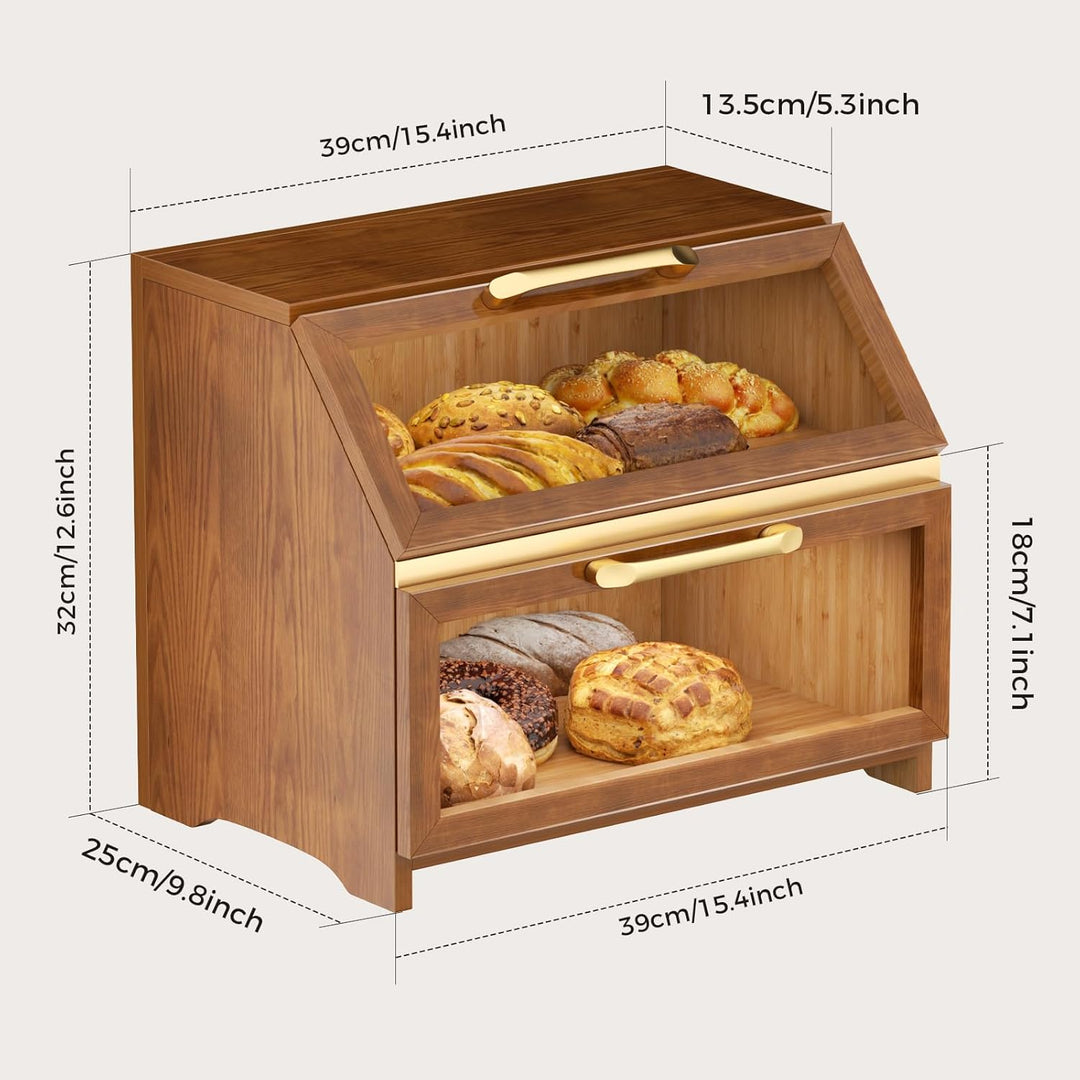 Brotkasten mit Belüftung aus Holz für die Küchentheke,grosser Brotaufbewahrungsbehälter für selbstge