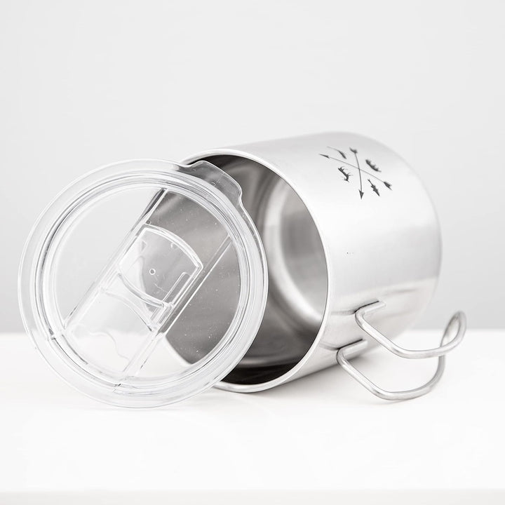 MUGSY Edelstahltasse, The Adventure Begins, To-Go Becher, abnehmbarer Deckel, bruchfest, 330ml, silb