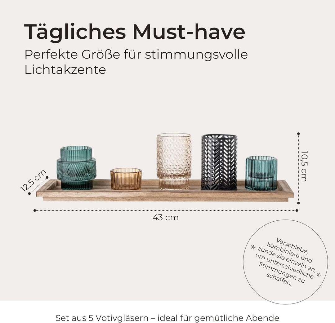 Bloomingville 6er Set Teelichthalter mit Tablett als Tisch-Deko für Haus und Garten Windlicht, braun