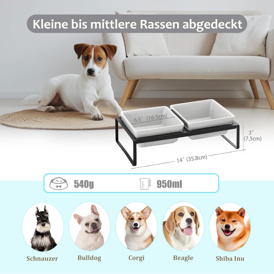 HCHLQLZ Hundenapf Keramik - Futternapf Hund Erhöht - Fressnapf für Mittelgrosse Hunde - Doppel Napf