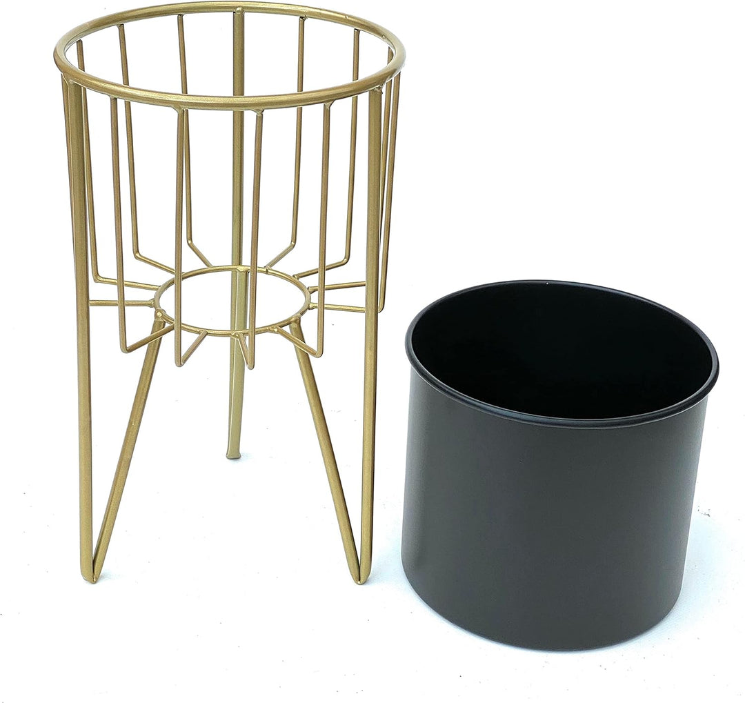DanDiBo Blumenhocker mit Topf Metall Gold Schwarz Rund 3er Set Blumenständer 96039 Blumensäule Moder