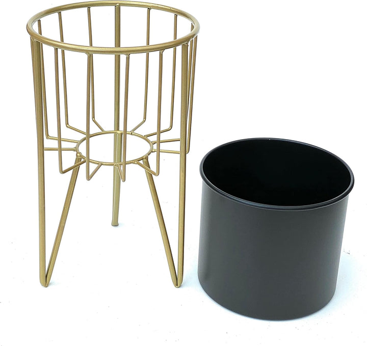 DanDiBo Blumenhocker mit Topf Metall Gold Schwarz Rund 3er Set Blumenständer 96039 Blumensäule Moder