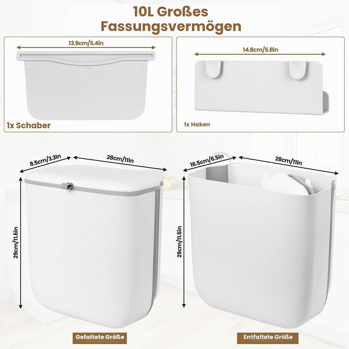 1 STKMülleimer Hängend für Küchenabfalleimer, 10L Faltbarer Mülleimer für Schranktür Wohnmobil, Häng