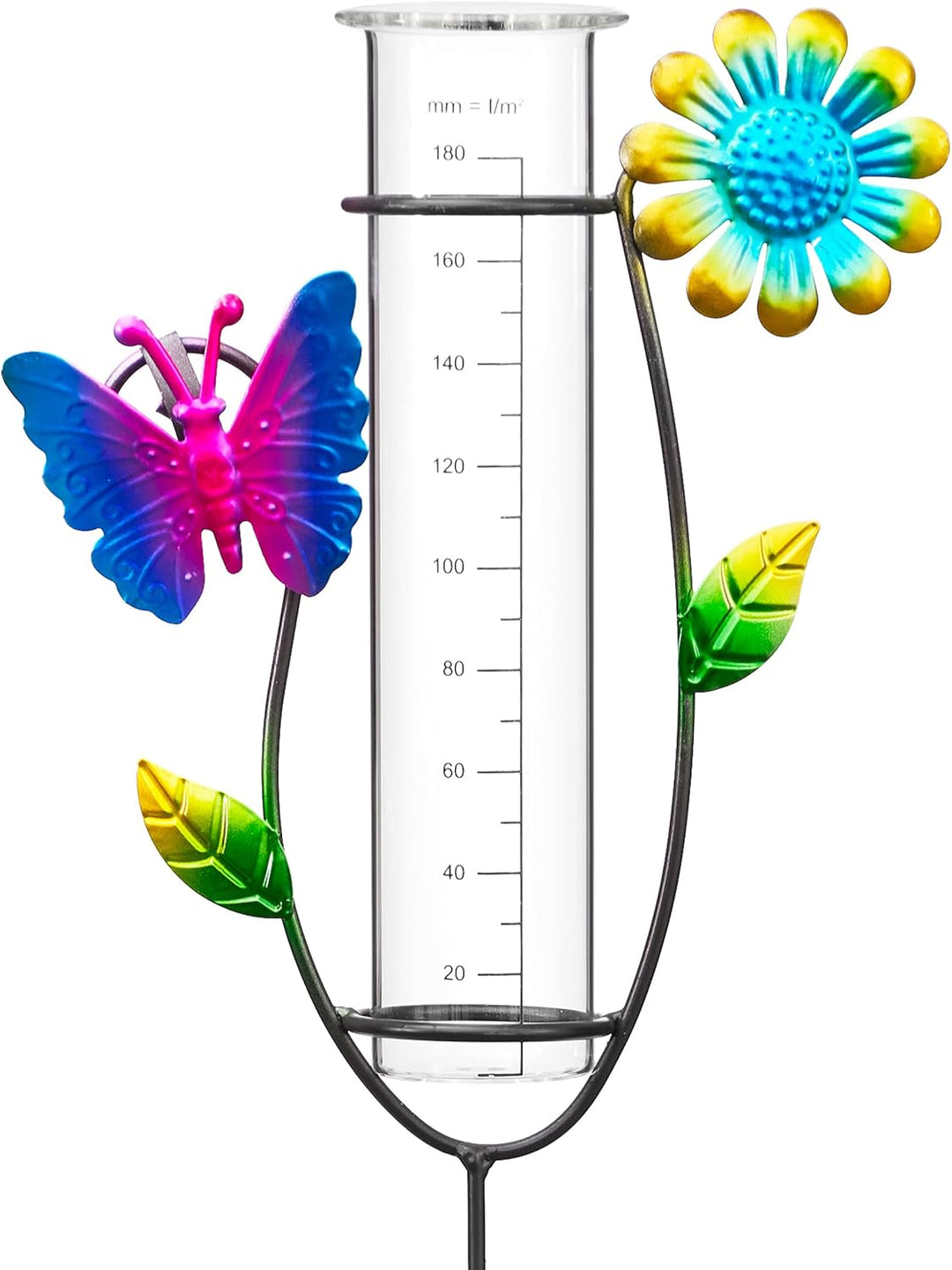 Bonetti Regenmesser mit LED Beleuchtung für den Garten, 2-in-1 Funktion, Metall-Erdspiess, farbige G