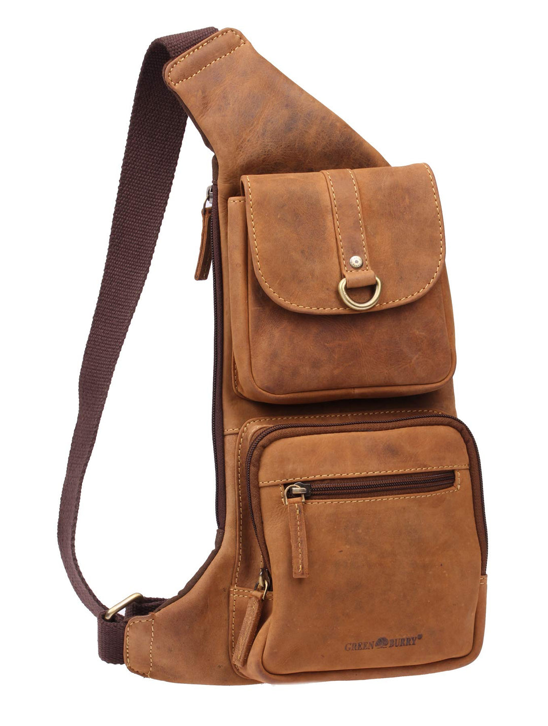 Greenburry Vintage Umhängetasche Leder Braun 26cm x 7cm x 43cm