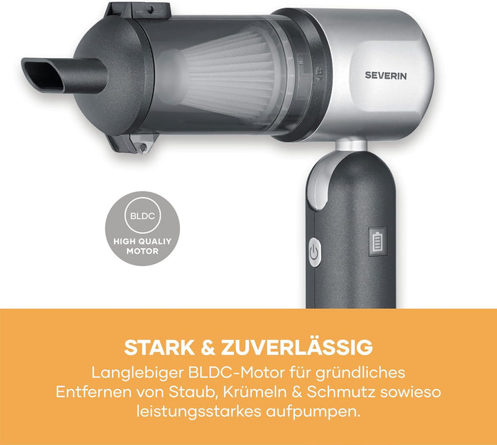 Severin 3-in-1 Akku-Handstaubsauger, Luftbläser & Aufpumper, Staubgebläse, für Luftmatratzen, Auto,