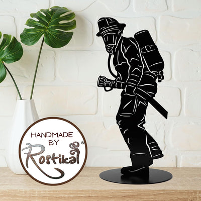 Rostikal Feuerwehrmann Metall 20 cm Gartendeko Figur schwarz Feuerwehr Deko Wohnzimmer Höhe: 20 cm S