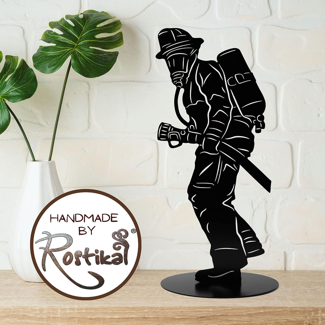 Rostikal Feuerwehr Figur 40 cm Metall Garten Deko Wohnzimmer Feuerwehrmann schwarz Höhe: 40 cm Schwa