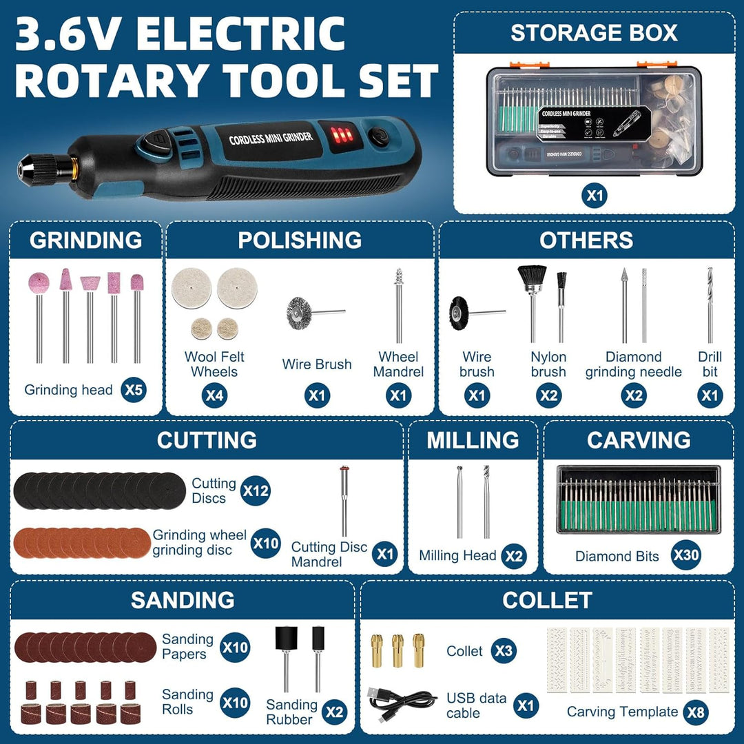 Elektrisches Gravurwerkzeug-Set, 3-Gang-Rotationswerkzeug (max. 15000 U/min), mit 96 Zubehörteilen,