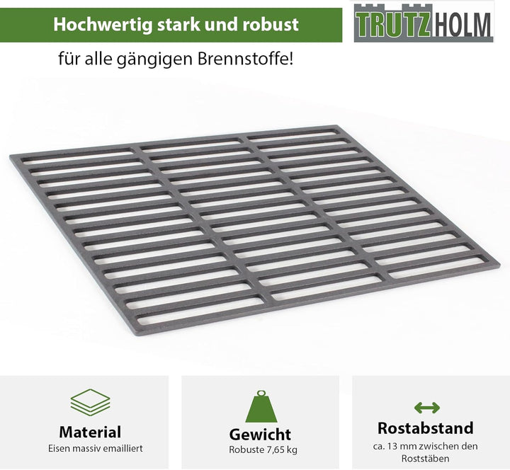 TRUTZHOLM Grillrost 60x40cm rechteckig emailliert Rost Grillgitter Gusseisen Grillplatte