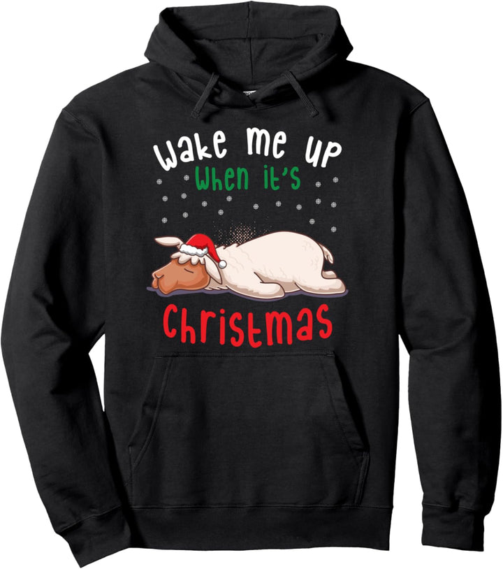 Wake Me Up When It's Christmas Sleeping Lama, Sleep Alpaca Pullover Hoodie