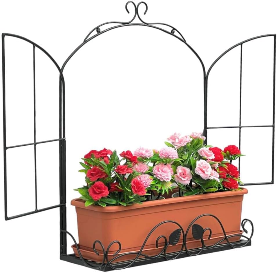 DanDiBo Wandblumenhalter Fenster Schwarz Metall Wand Blumenständer Blumenregal Wandregal Regal
