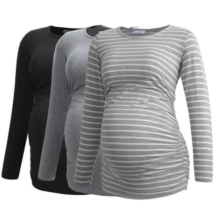 Smallshow Women's Umstandsmode Lange ärmel Umstandsshirt Maternity Tops 3er Pack M Schwarz/Hellgrau/