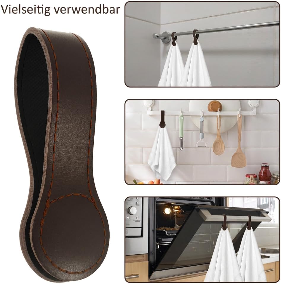 4 Stück Magnet Handtuchhalter aus Leder (Braun), Braun