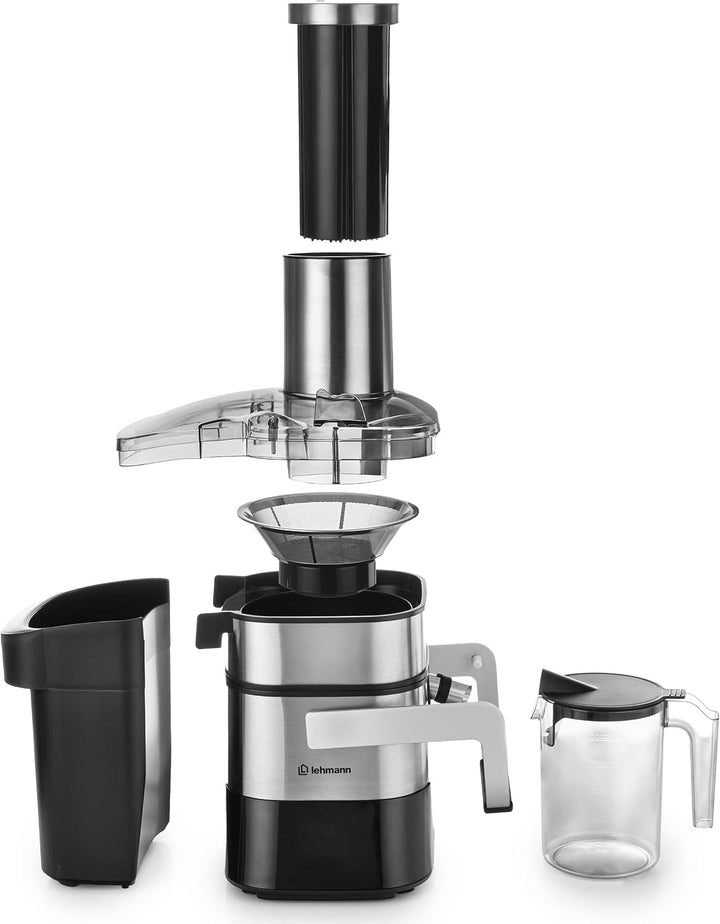LEHMANN Entsafter für Obst und Gemüse, Edelstahl, XXL Einfüllschacht 80 mm, LED-Touchscreen, 6 Gesch