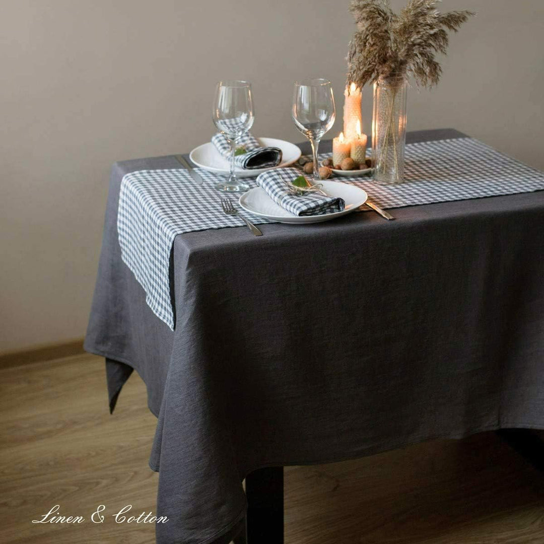Linen &amp; Cotton Tischdecke Stoff Tischtuch Tischwäsche Hygge -100% Leinen, Grau (100 x 140 cm) Mittel