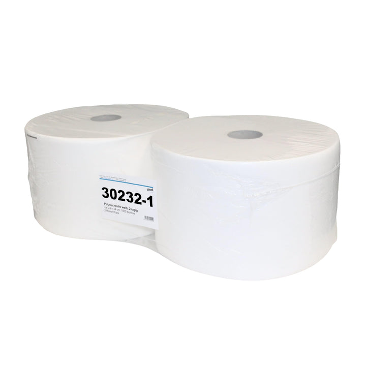 2 Putztuchrollen weiss | 2-lagig | 24x34 cm | 1500 Abrisse | perforiert | Zellstoff | saugstarke und