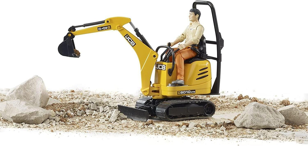 bruder 62002 - JCB Mikrobagger 8010 Cts mit Bauarbeiter - 1:16 Baustelle Baufahrzeug Löffelbagger Mi