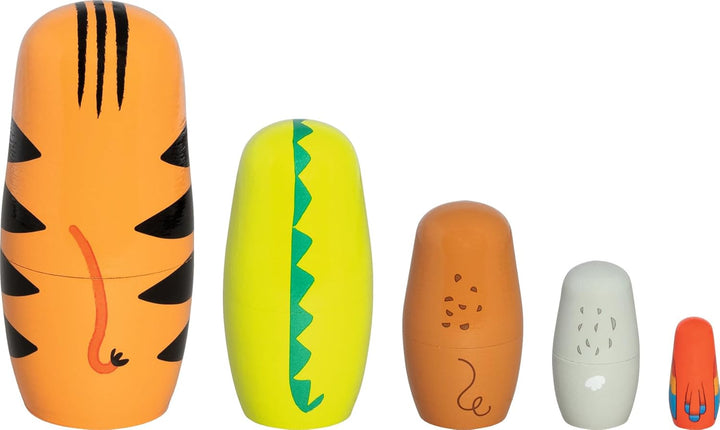 goki 60661 - Matroschka Puppen Tiger Tavi und Seine Freunde aus Holz, Tier-Stapelspiel Klassiker, Le