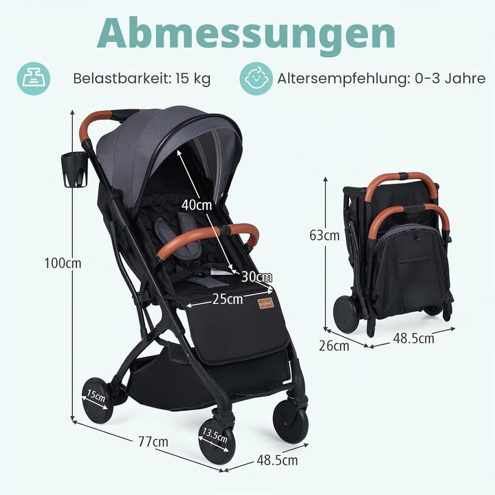 COSTWAY Kinderwagen klappbar mit Regenschutz, Reisebuggy mit verstellbarem Rückenlehne, Fussstütze,