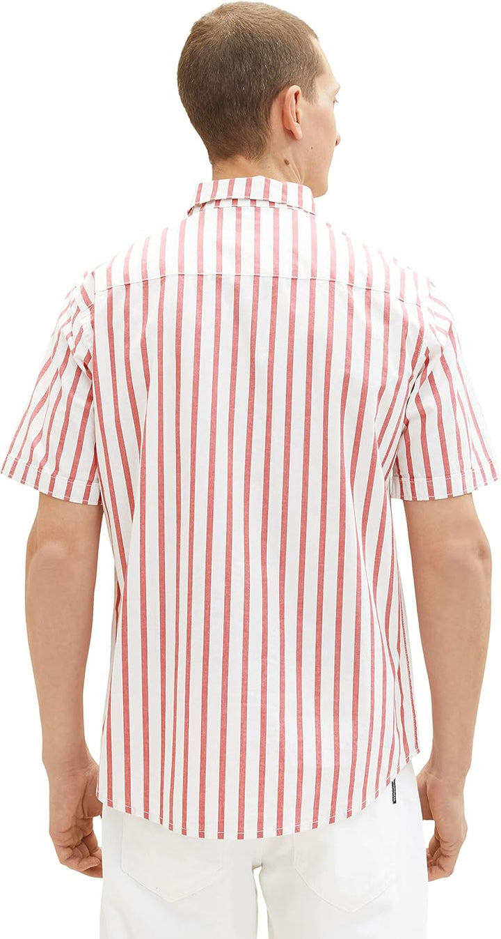 TOM TAILOR Herren Hemd mit Brusttasche M 31787 - Red Off White Stripe, M 31787 - Red Off White Strip