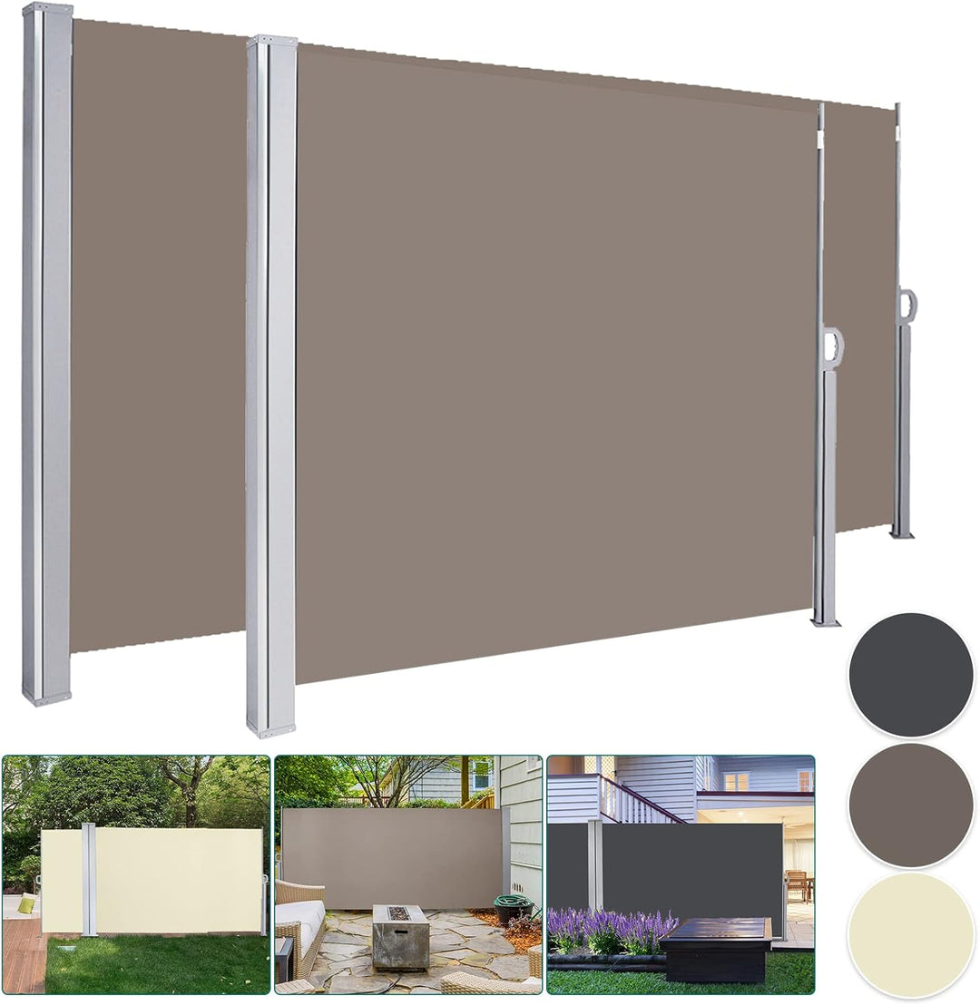Seitenmarkise 180 x 300 cm Sichtschutz Seitenrollo Brau Markise Sonnenschutz Windschutz mit Bodenhal