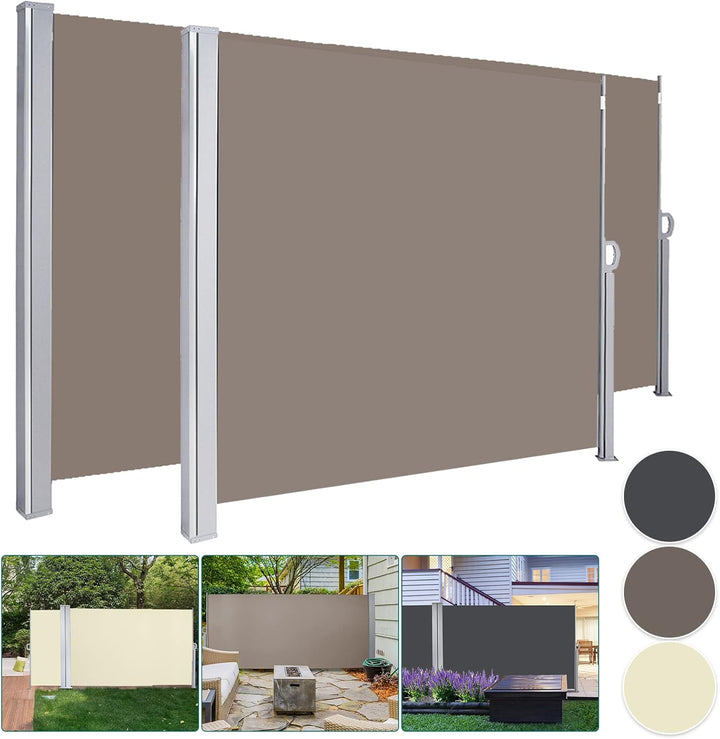 Seitenmarkise 180 x 300 cm Sichtschutz Seitenrollo Brau Markise Sonnenschutz Windschutz mit Bodenhal