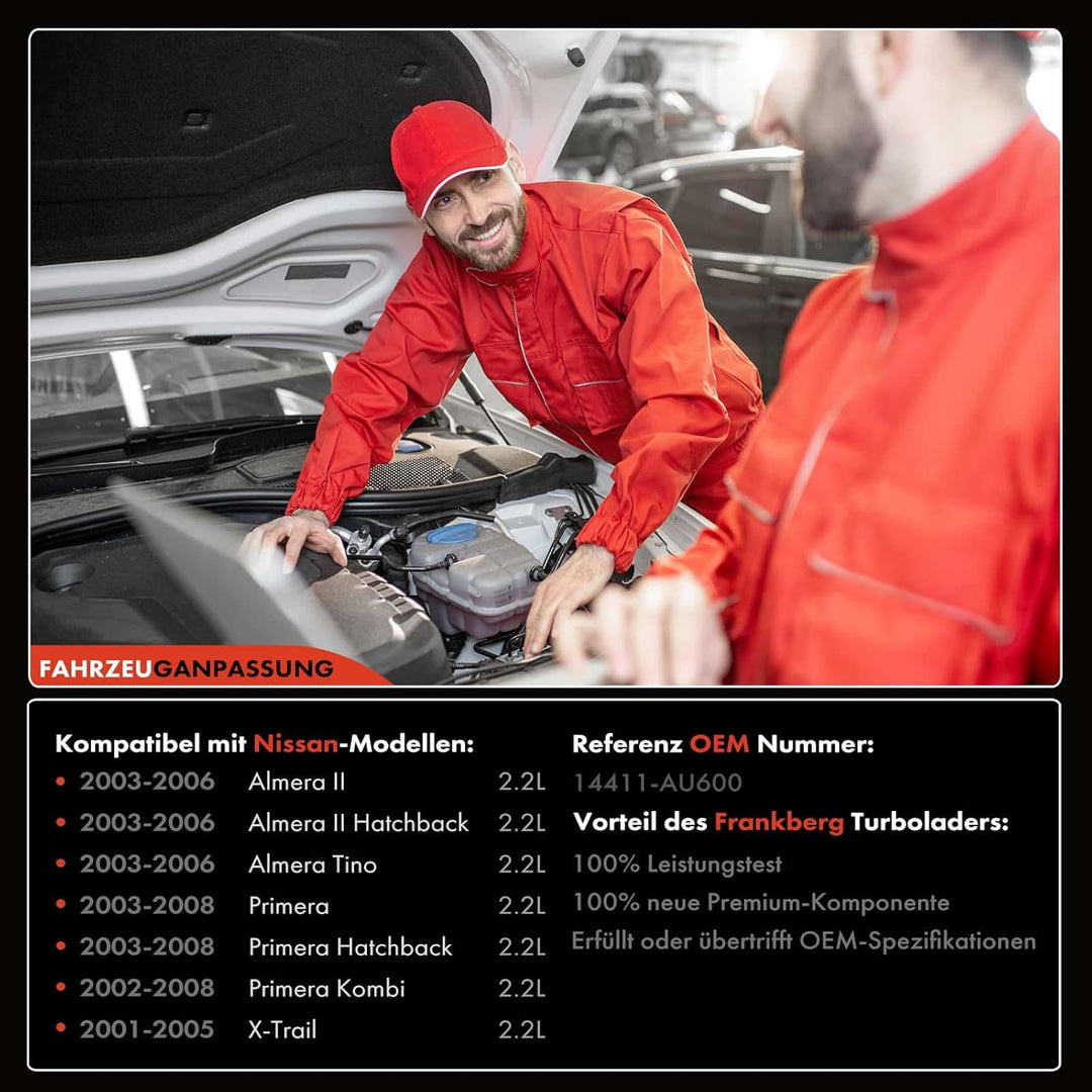 Frankberg Turbolader Abgasturbolader Diesel Kompatibel mit Almera Tino V10 2.2L 2003-2006 Primera P1