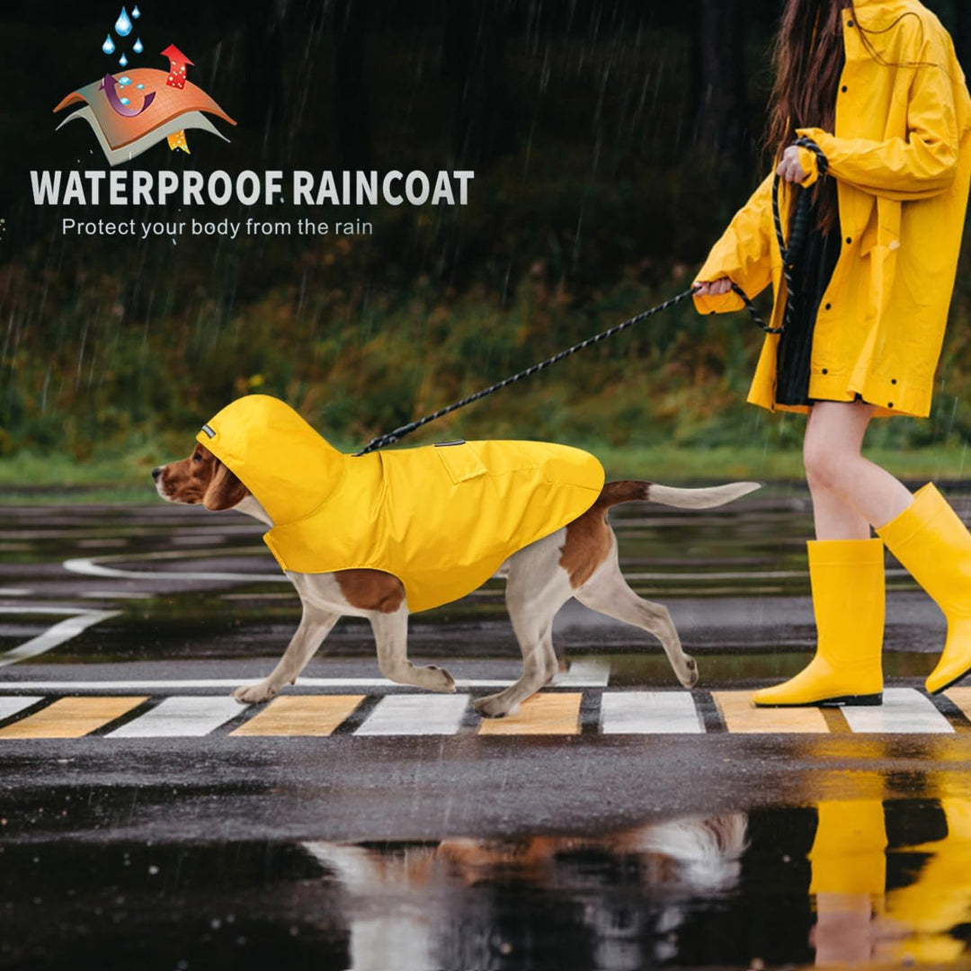 Idepet Regenmantel für Hunde, mit Kragenloch wasserdicht reflektierend Winddicht Poncho mit Kapuze f