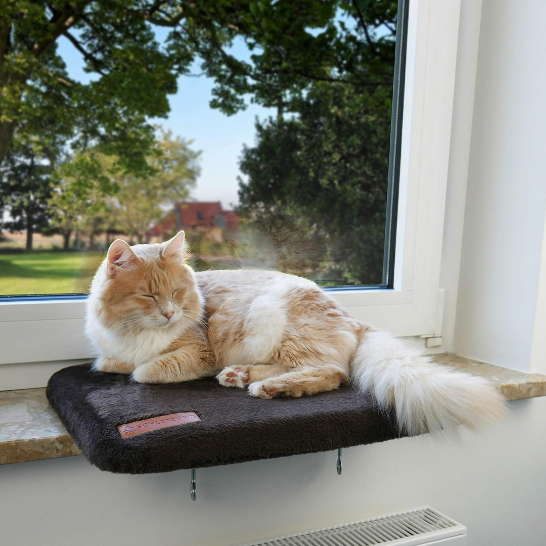 SCHLITZOHR Fensterliegeplatz Teddy | stabile Katzenliege für Fensterbank | Fensterbankliege für Katz