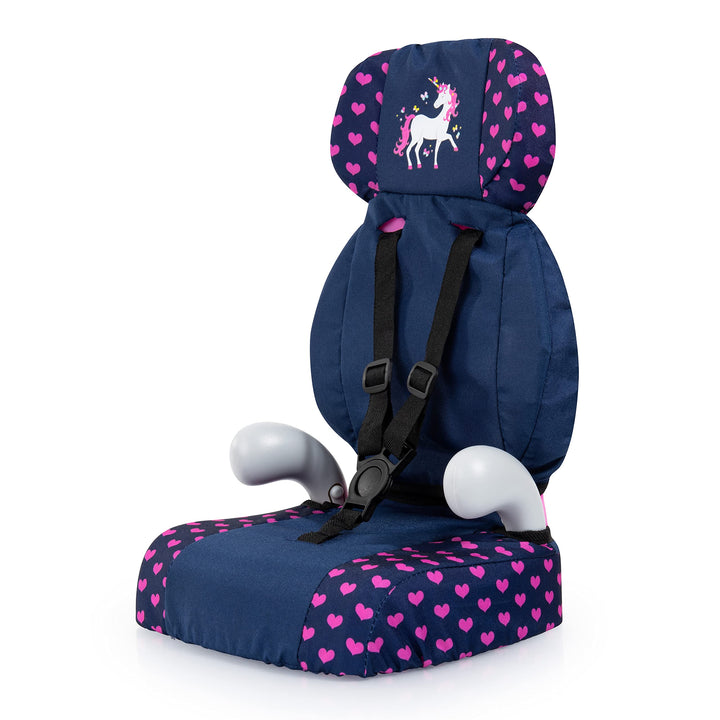 Bayer Design 67554AA Deluxe Puppenautositz, Puppensitz, Puppenzubehör, mit Gurt, blau, rosa, Einhorn