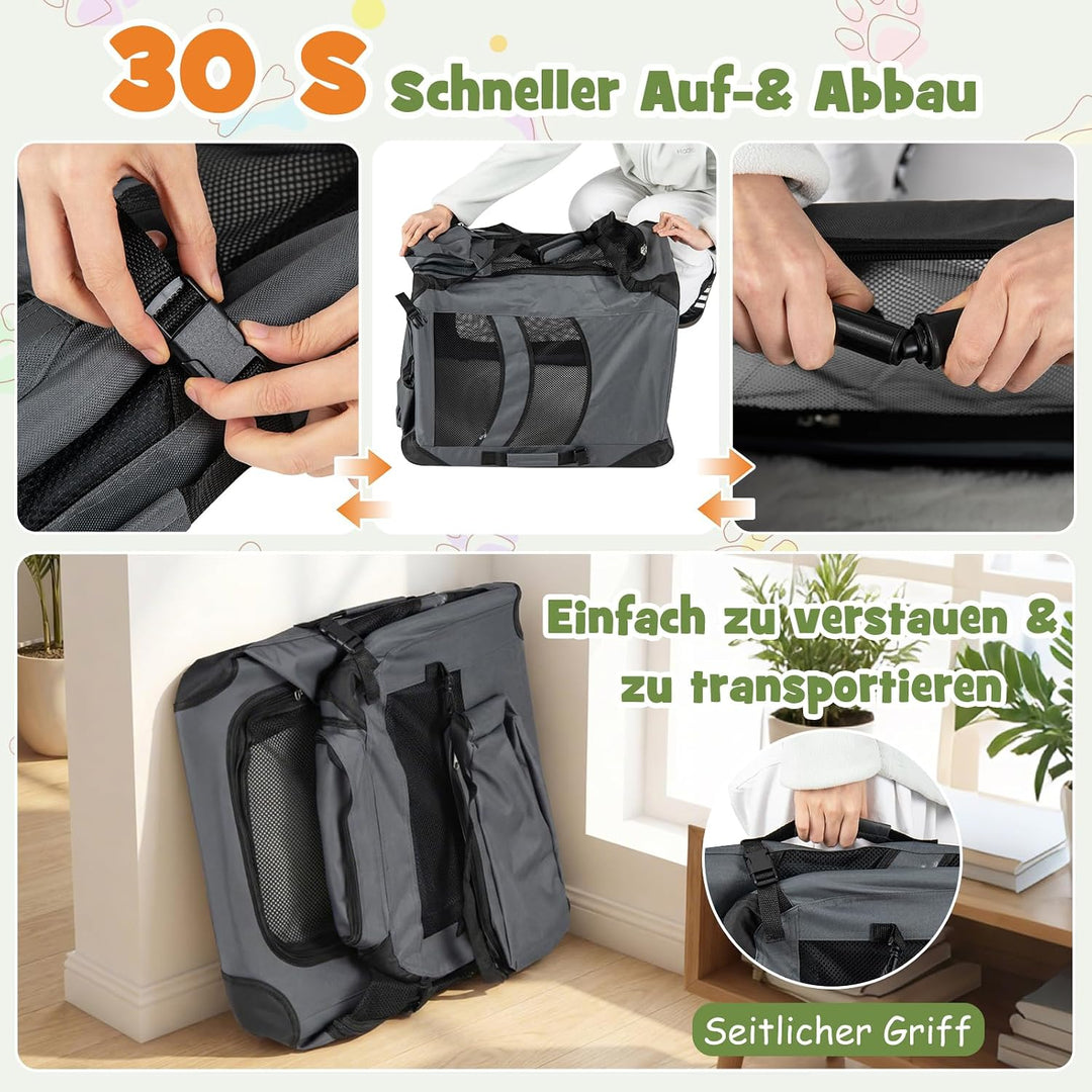 COSTWAY Hundebox Auto, Transportbox Hund faltbar (S-61 x 43 x 43 cm, Grau) Grau S-61 x 43 x 43 cm, G
