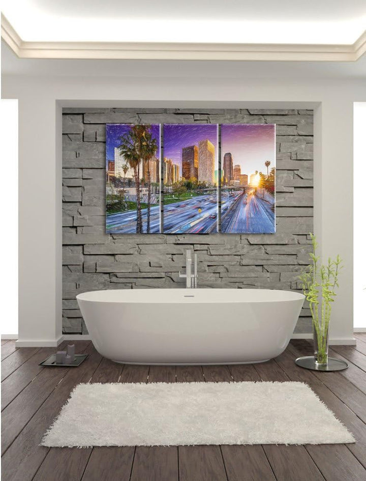 Pixxprint Strassenverkehr in Los Angeles als Leinwandbild/Grösse: 3 Teilig (120x80) cm/Wandbild/Kuns