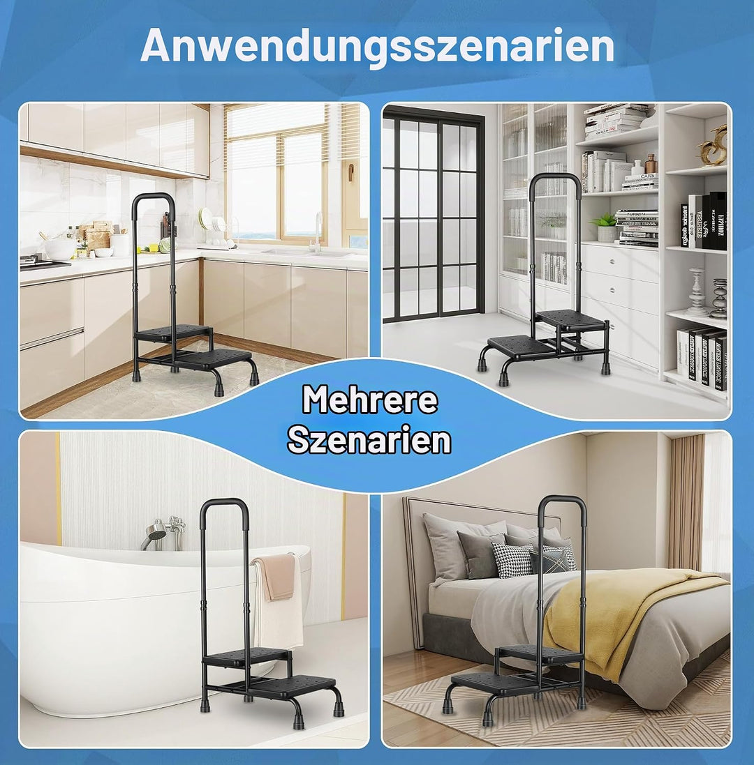 Badewannenstufe mit Haltegriff – Einstiegshilfe für Senioren Behinderte, 2 Stufen, Tragfähigkeit bis