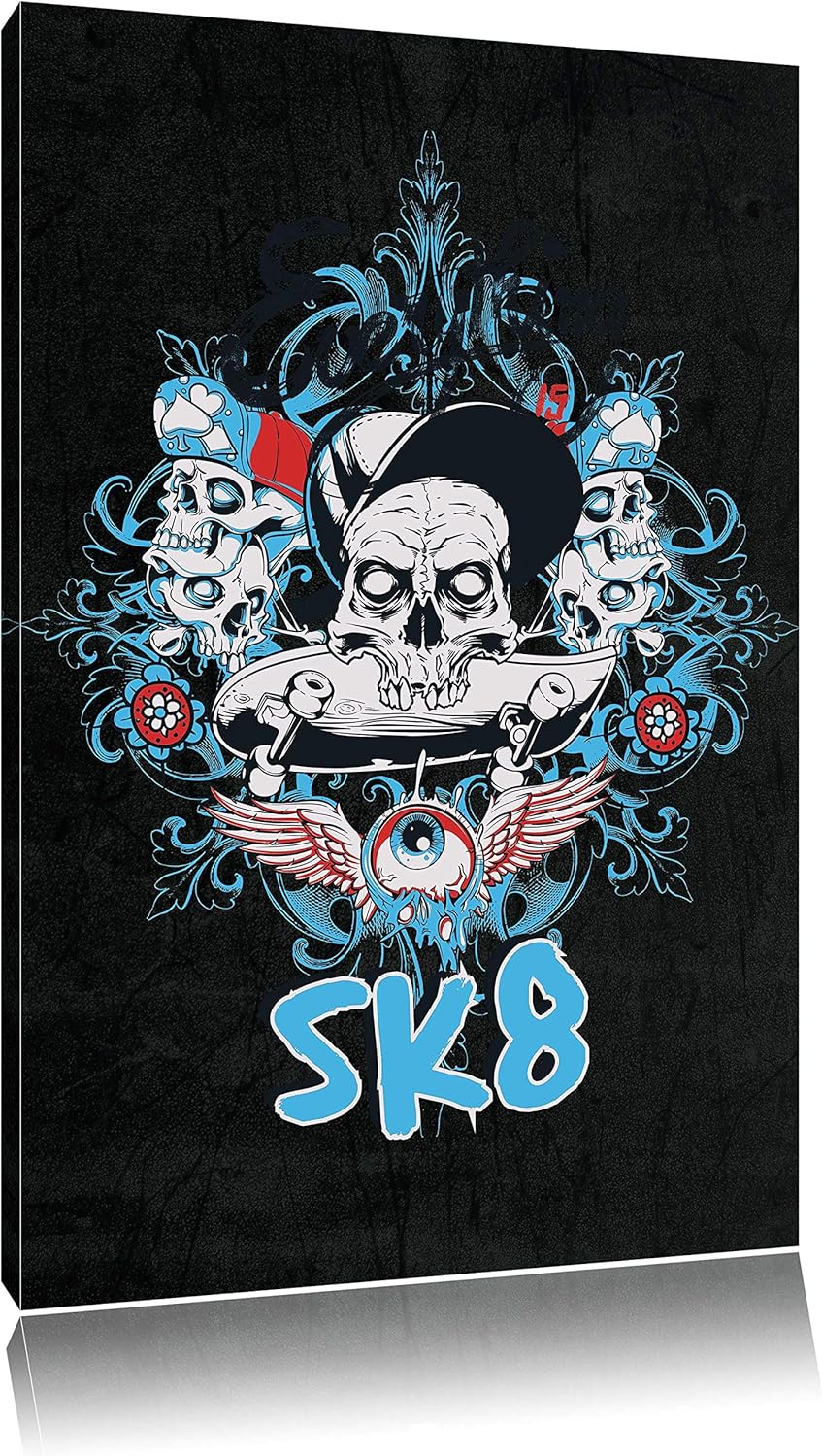 Dark Everything is sk8 black Bild auf Leinwand, XXL riesige Bilder fertig gerahmt mit Keilrahmen, Ku