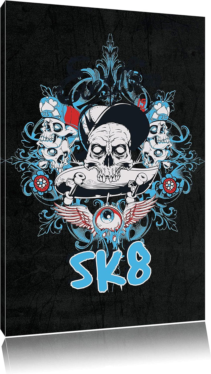 Dark Everything is sk8 black Bild auf Leinwand, XXL riesige Bilder fertig gerahmt mit Keilrahmen, Ku