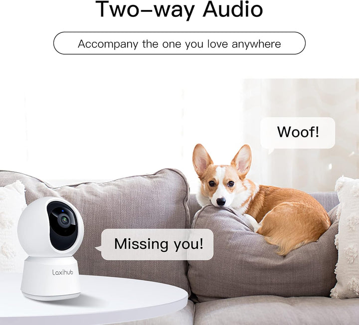 LAXIHUB Hundekamera mit App 2K/3MP HD Kamera Überwachung Innen 2,4 GHz, Hundekamera Nachtsicht Innen