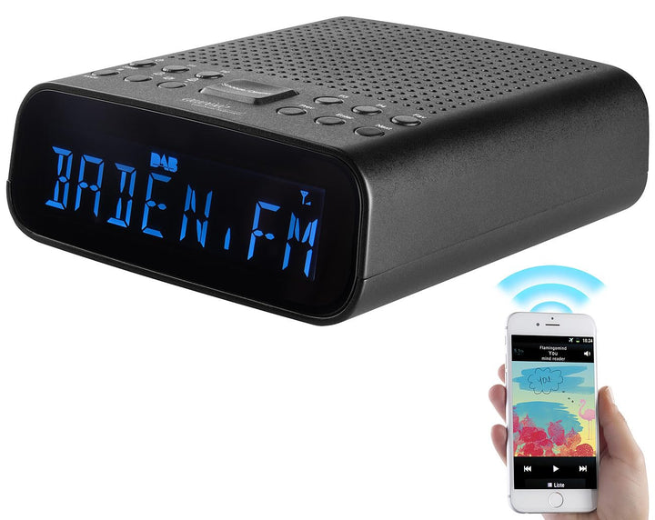 auvisio UKW-Radiowecker: DAB+-Radiowecker, grosses VA-Display, BT, 2 Weckzeiten, USB-Ladeport (Radio