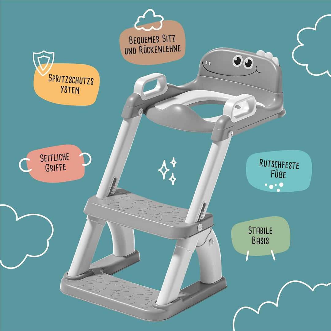 Toilettensitz Kinder mit Treppe – Höhenverstellbarer Kinder Toilettensitz mit Trittstufe & Rückenleh