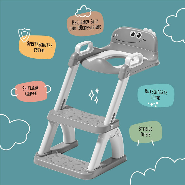 Toilettensitz Kinder mit Treppe – Höhenverstellbarer Kinder Toilettensitz mit Trittstufe & Rückenleh