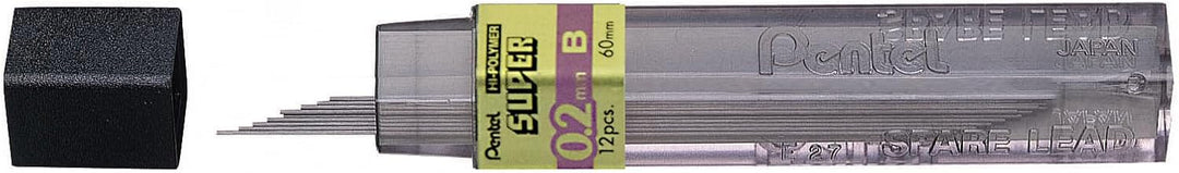 Pentel Super Hi-Polymer c502-b 0,2 mm Blei Refill (12 Stück) 0,2 mm, 2 B, 0,2 mm, 2 B